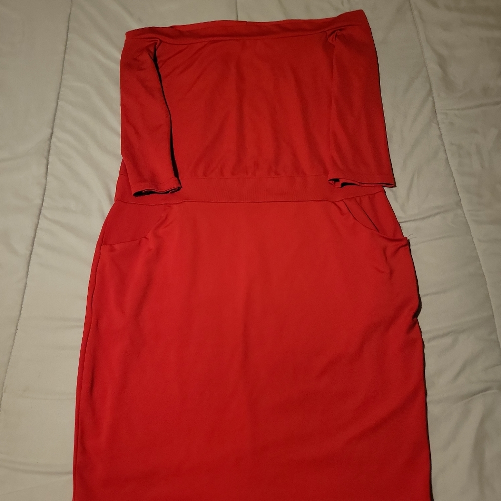 Red off-the-should stretch dress